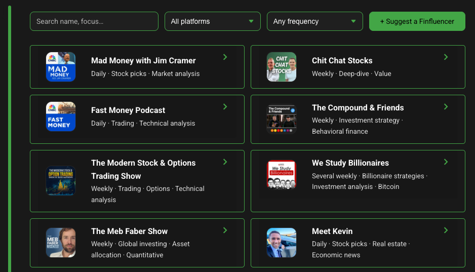 The new Finfluencers Directory interface